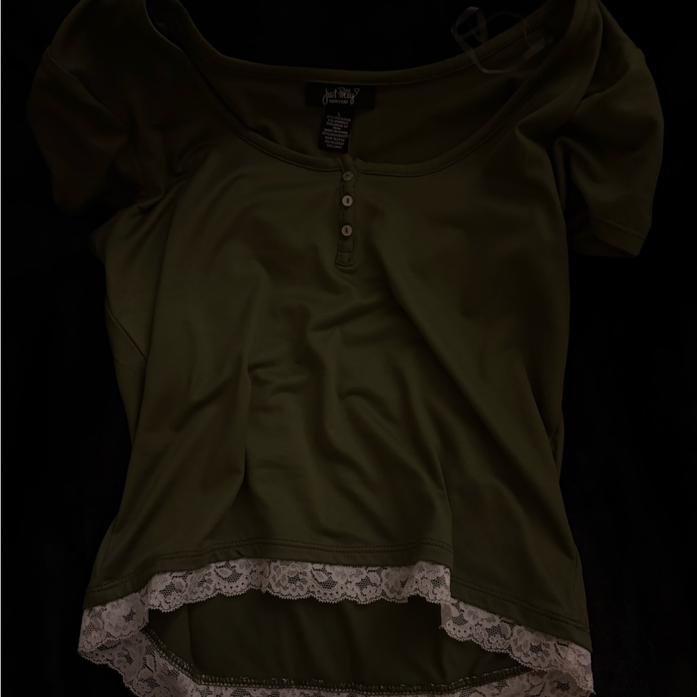 Olive Top with Lace Trim
